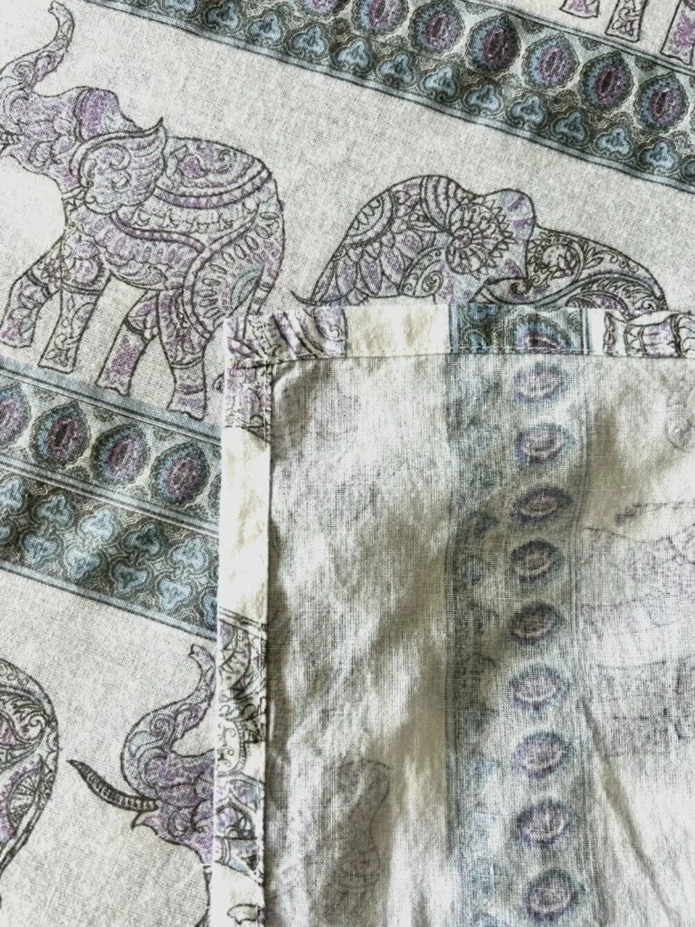 ELEPHANT King Flat Sheet 100% Cotton Purple Blue Green Mandala Linens Safari